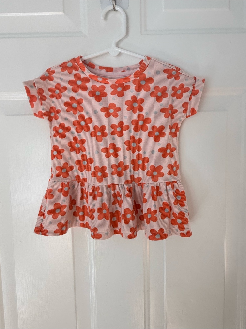 Cat & Jack Pink Floral Peplum Top with Orange Flowers